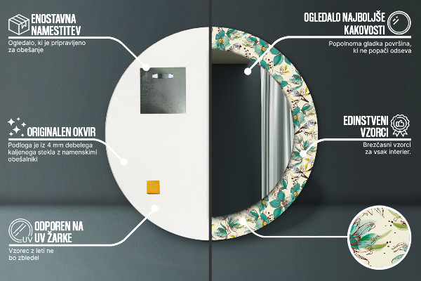 Round wall mirror decor Flowers and birds