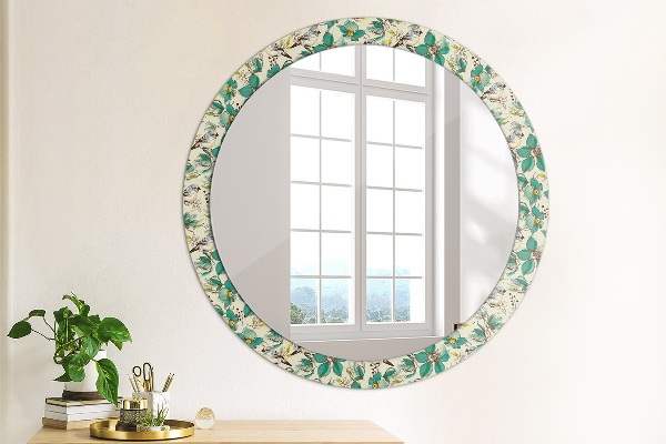 Round wall mirror decor Flowers and birds