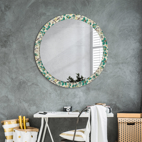 Round wall mirror decor Flowers and birds