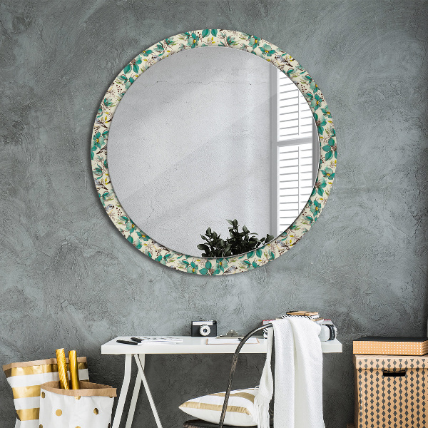 Round wall mirror decor Flowers and birds