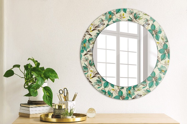 Round wall mirror decor Flowers and birds