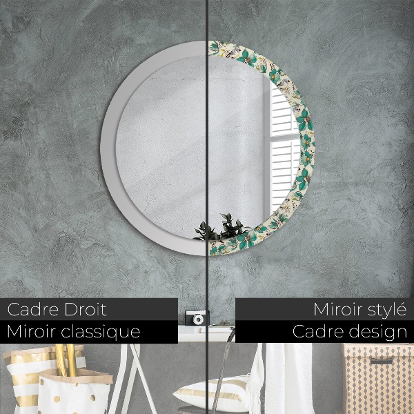 Round wall mirror decor Flowers and birds