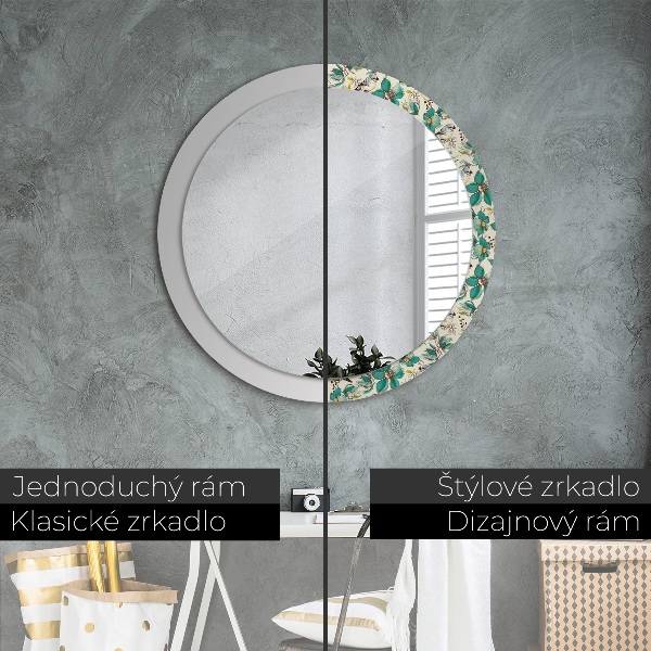 Round wall mirror decor Flowers and birds