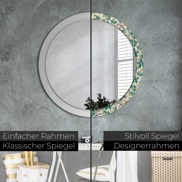 Round wall mirror decor Flowers and birds