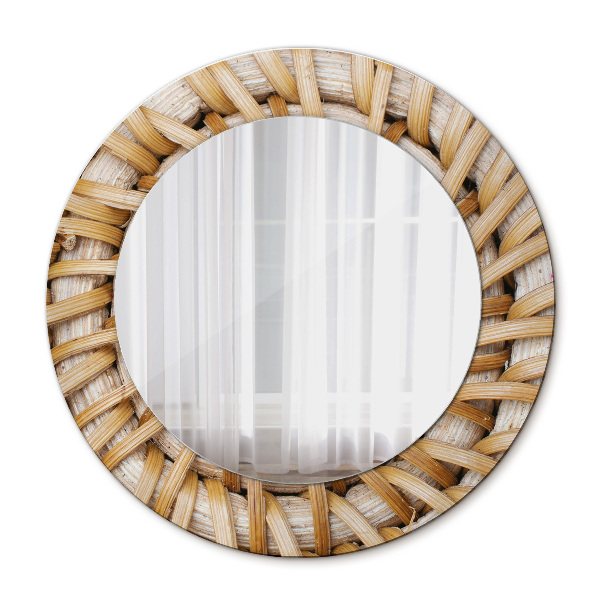 Round mirror frame with print Natural braid