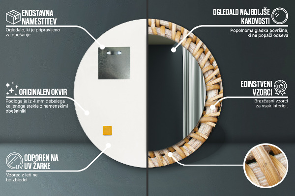 Round mirror frame with print Natural braid