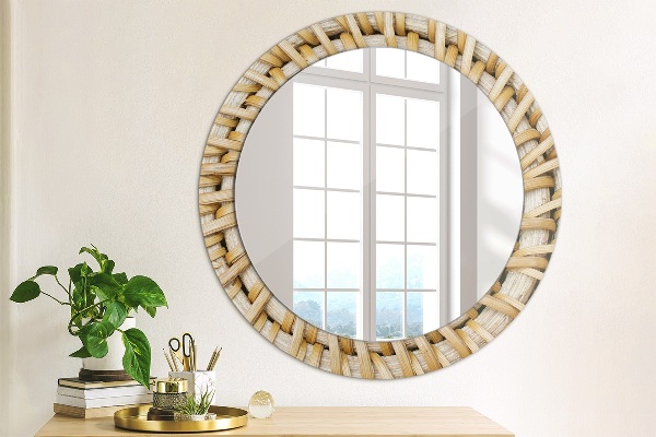 Round mirror frame with print Natural braid