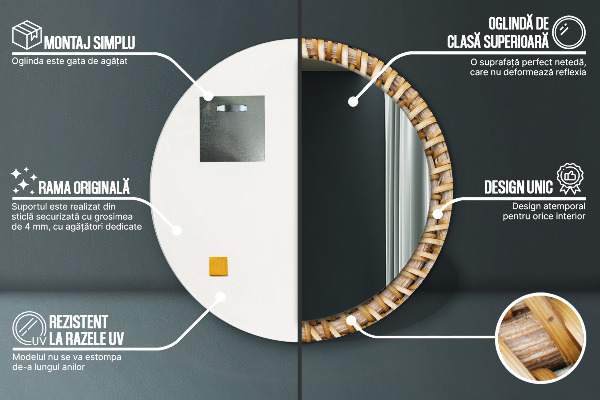 Round mirror frame with print Natural braid