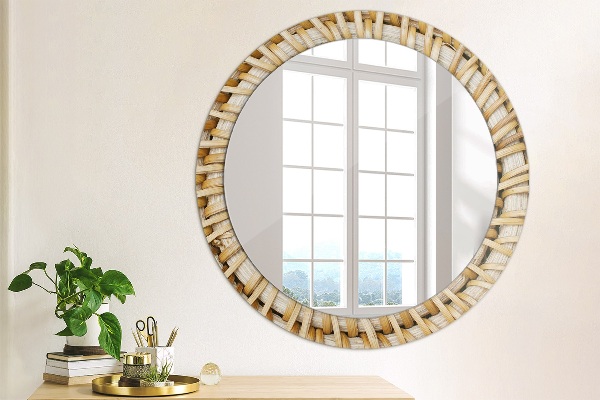 Round mirror frame with print Natural braid
