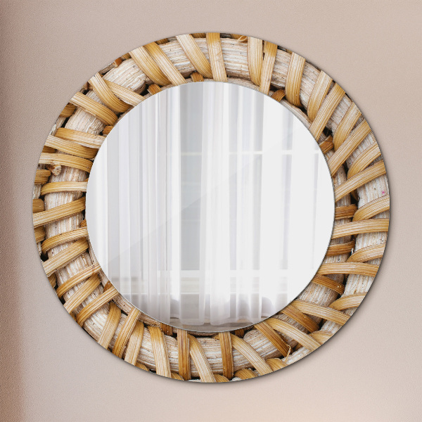 Round mirror frame with print Natural braid