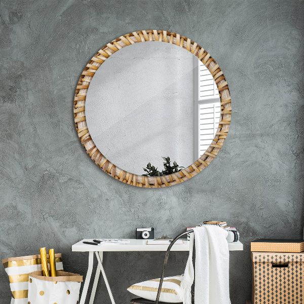 Round mirror frame with print Natural braid
