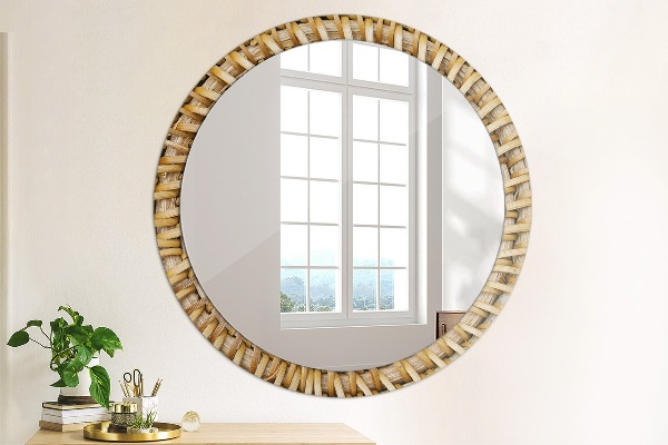 Round mirror frame with print Natural braid