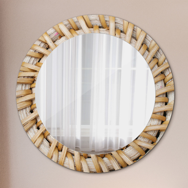 Round mirror frame with print Natural braid
