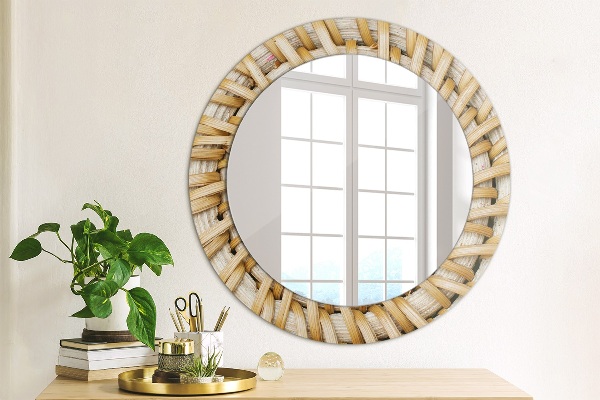 Round mirror frame with print Natural braid