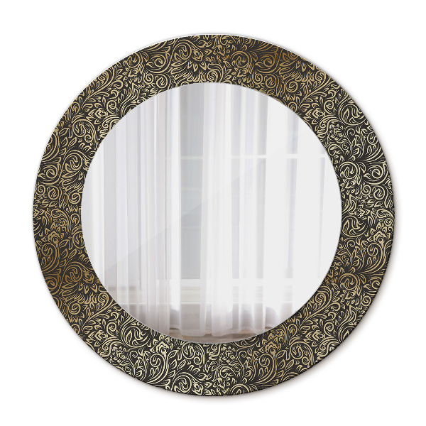 Round mirror frame with print Golden ornaments