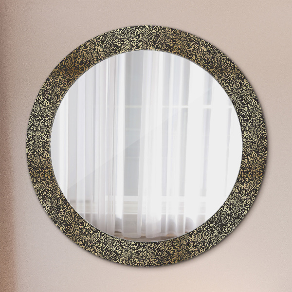 Round mirror frame with print Golden ornaments