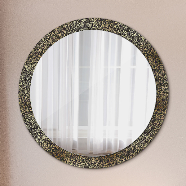 Round mirror frame with print Golden ornaments