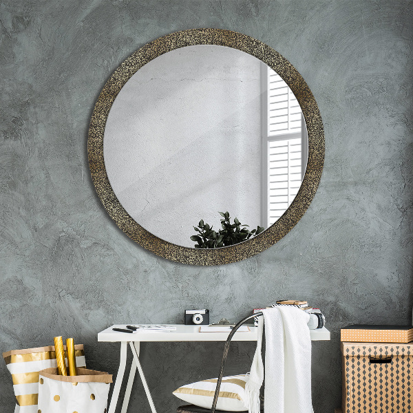 Round mirror frame with print Golden ornaments