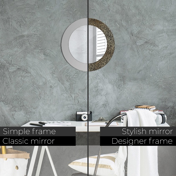 Round mirror frame with print Golden ornaments