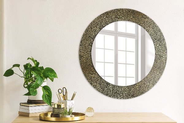 Round mirror frame with print Golden ornaments