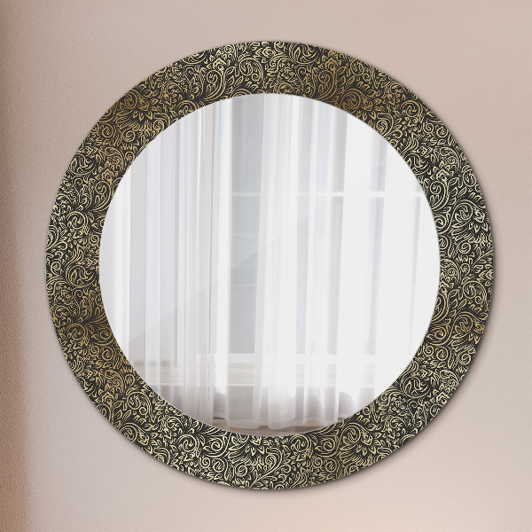 Round mirror frame with print Golden ornaments