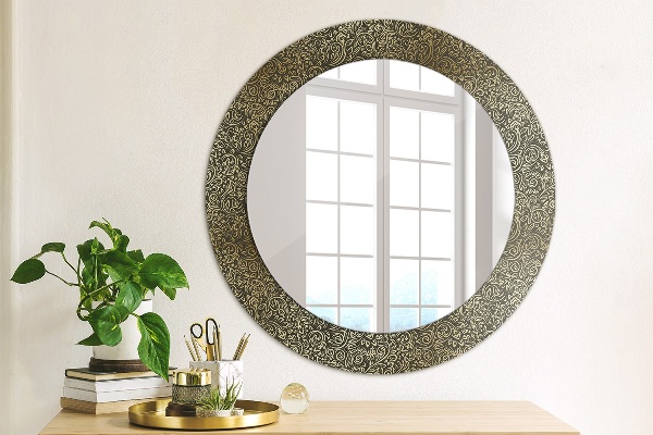 Round mirror frame with print Golden ornaments