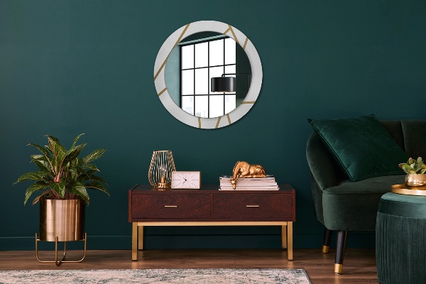 Round mirror frame with print Linear composition