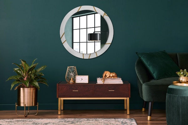 Round mirror frame with print Linear composition