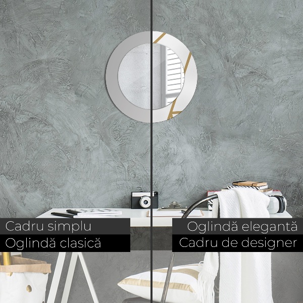 Round mirror frame with print Linear composition