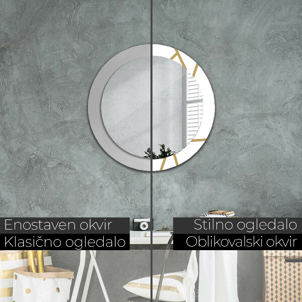 Round mirror frame with print Linear composition