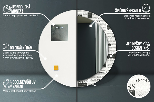 Round wall mirror decor Pattern from newspapers