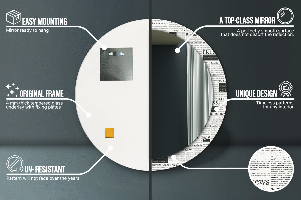 Round wall mirror decor Pattern from newspapers