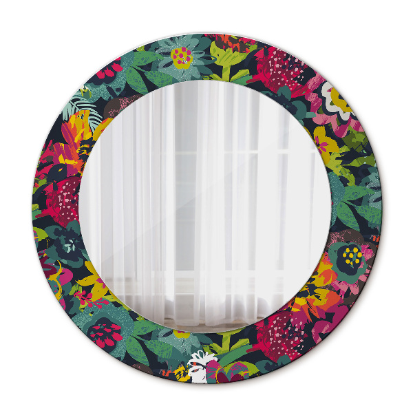 Round decorative mirror Hand -painted flowers