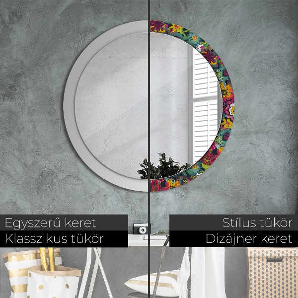 Round decorative mirror Hand -painted flowers