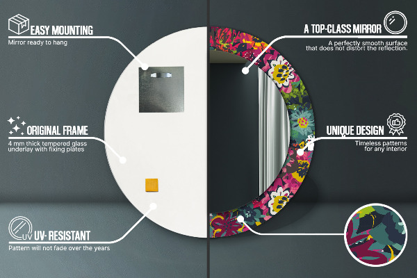 Round decorative mirror Hand -painted flowers