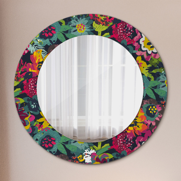 Round decorative mirror Hand -painted flowers
