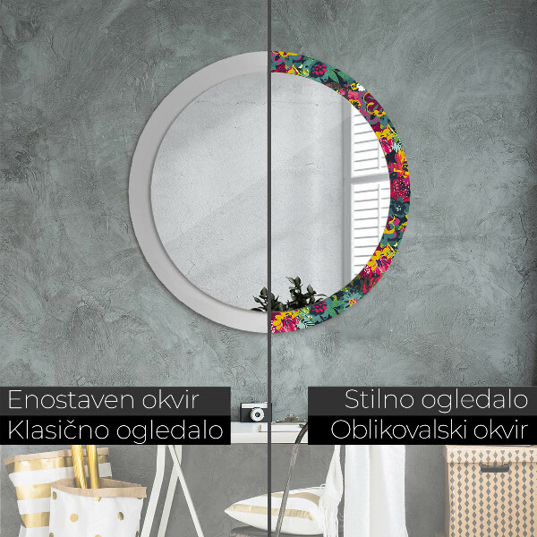Round decorative mirror Hand -painted flowers