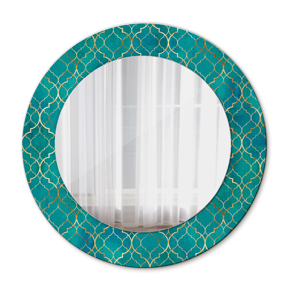 Round decorative mirror Green and gold composition