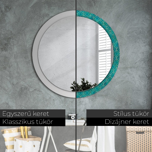 Round decorative mirror Green and gold composition