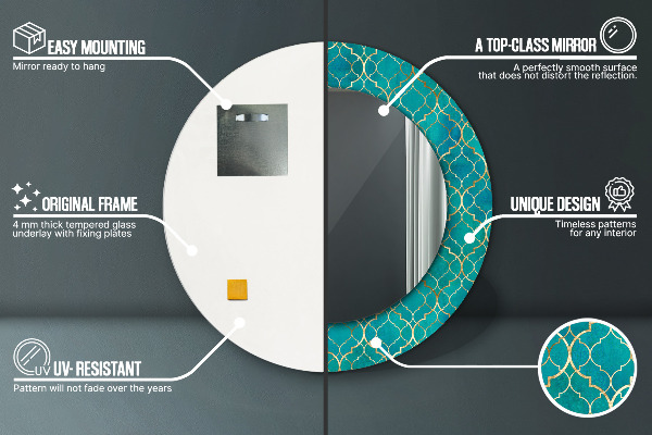 Round decorative mirror Green and gold composition