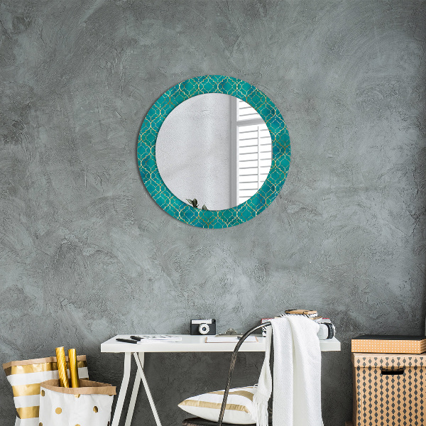 Round decorative mirror Green and gold composition