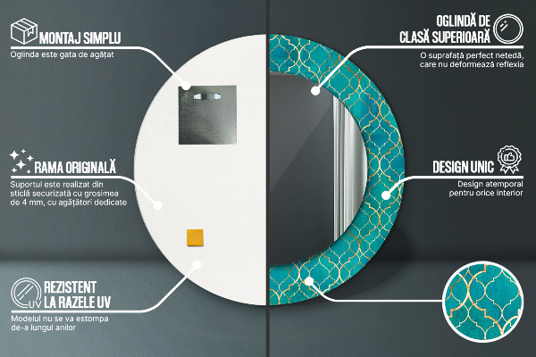 Round decorative mirror Green and gold composition