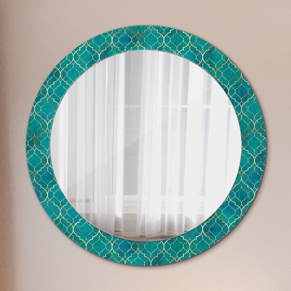 Round decorative mirror Green and gold composition