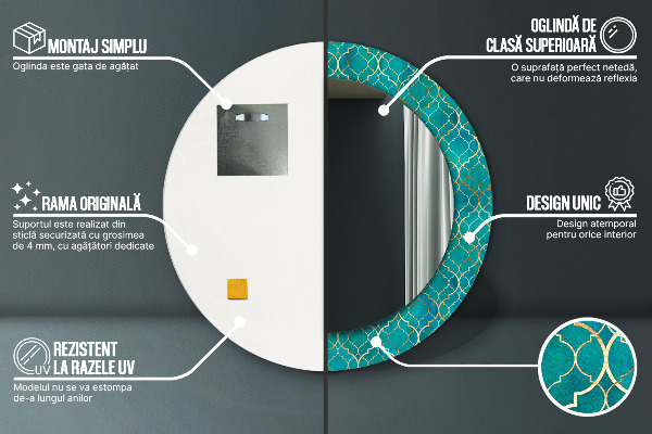 Round decorative mirror Green and gold composition