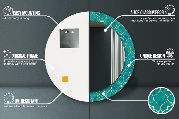 Round decorative mirror Green and gold composition
