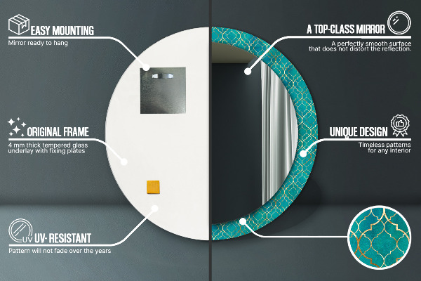 Round decorative mirror Green and gold composition