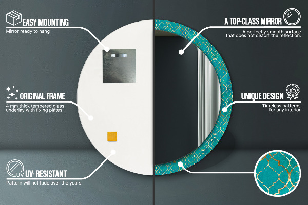 Round decorative mirror Green and gold composition