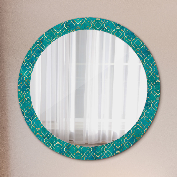 Round decorative mirror Green and gold composition