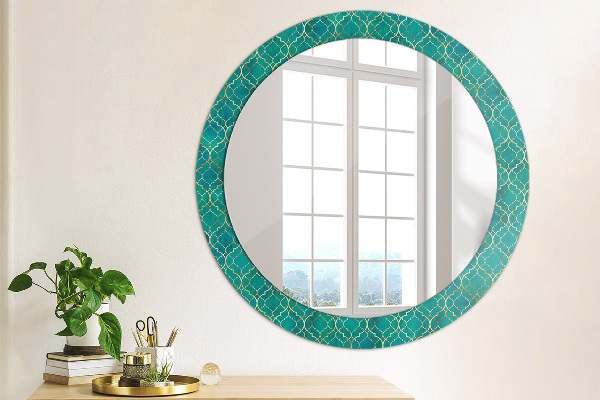 Round decorative mirror Green and gold composition