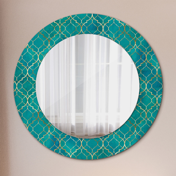 Round decorative mirror Green and gold composition